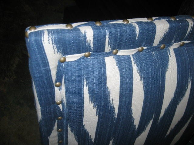 blue and white upholstered chairs