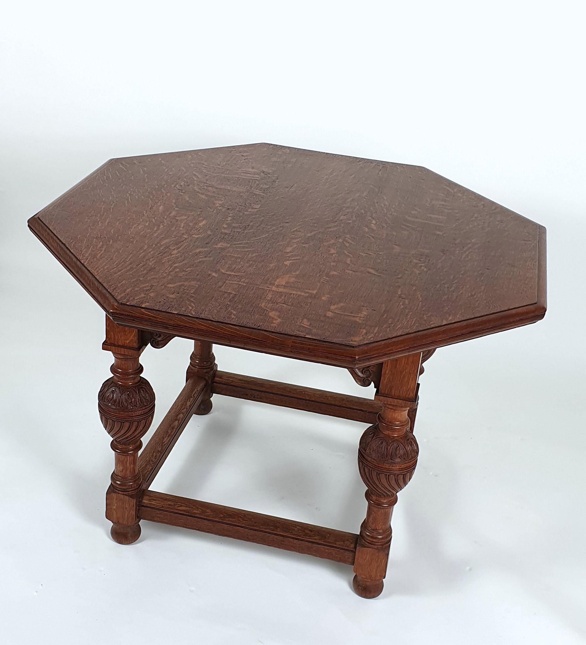 Carved 19th Century English Arts & Crafts Oak Centre Table For Sale