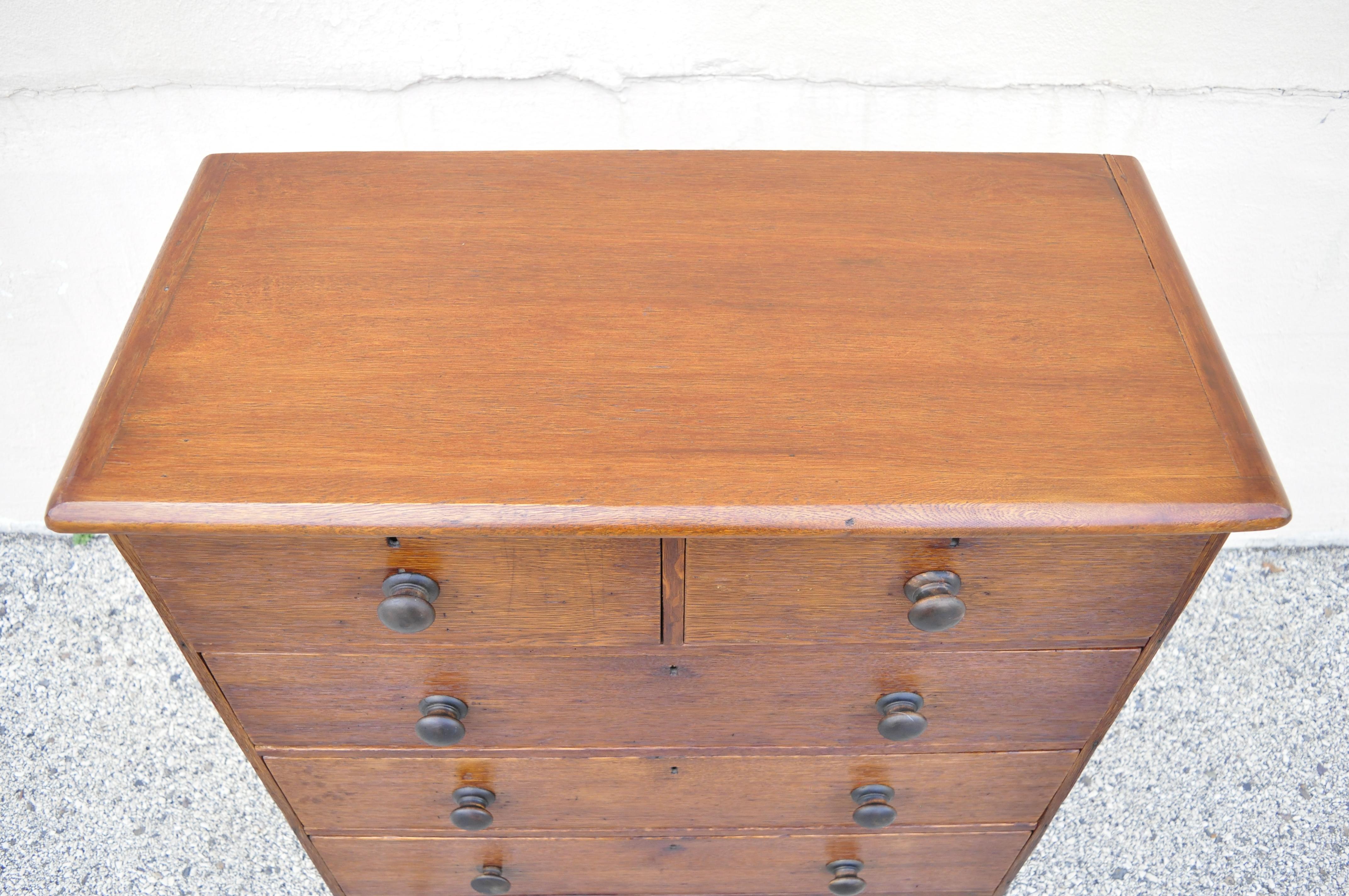 20th Century 19th C. English Arts & Crafts Oak Wood Highboy Tall Chest Dresser