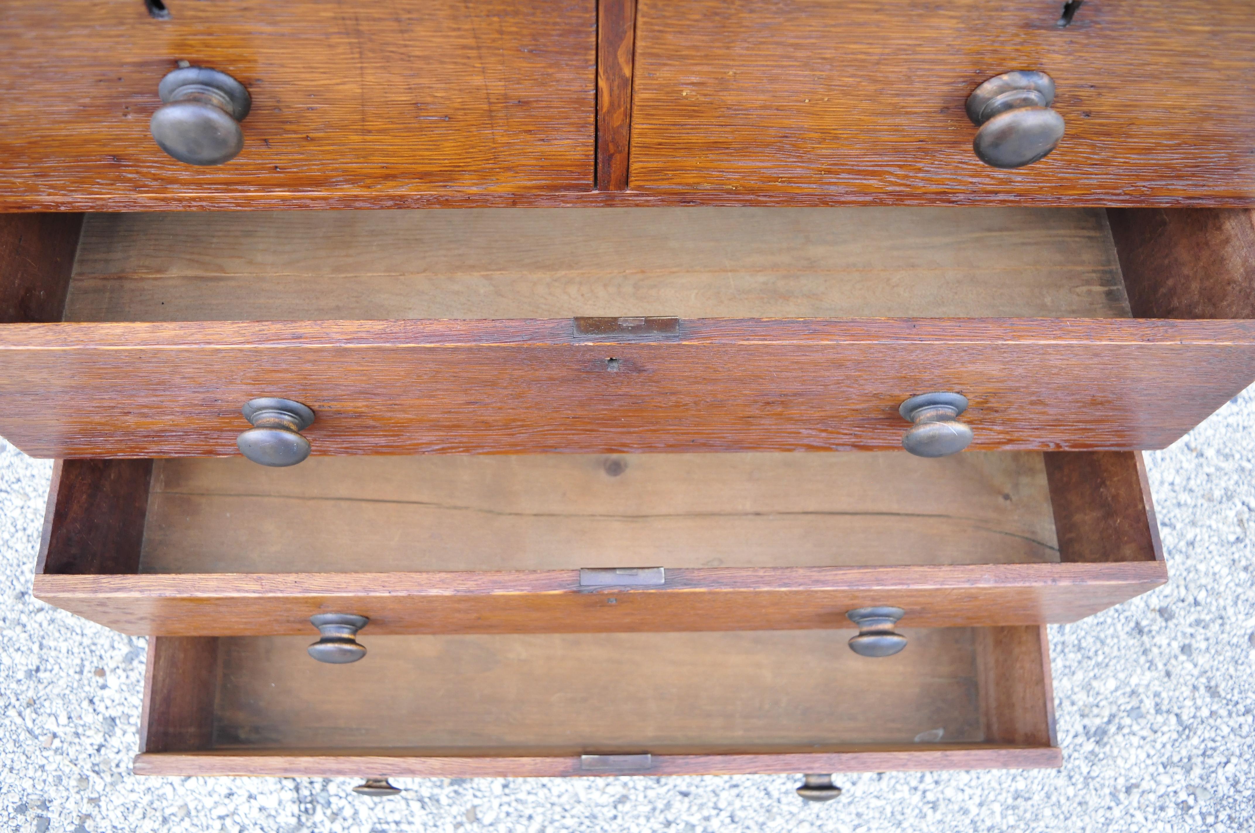 19th C. English Arts & Crafts Oak Wood Highboy Tall Chest Dresser 3