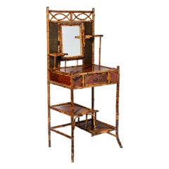 19Th. C. English Bamboo & Lacquered Chinoiserie Mirrored Hall Stand