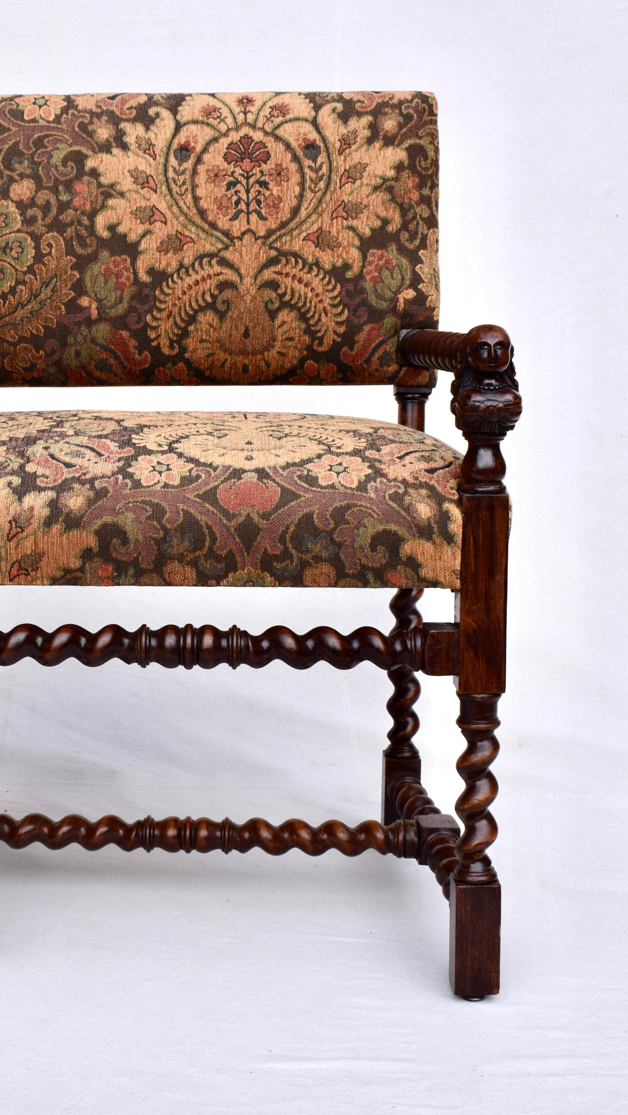 William and Mary 19th C. English Barley Twist Bench in Oak William & Mary For Sale