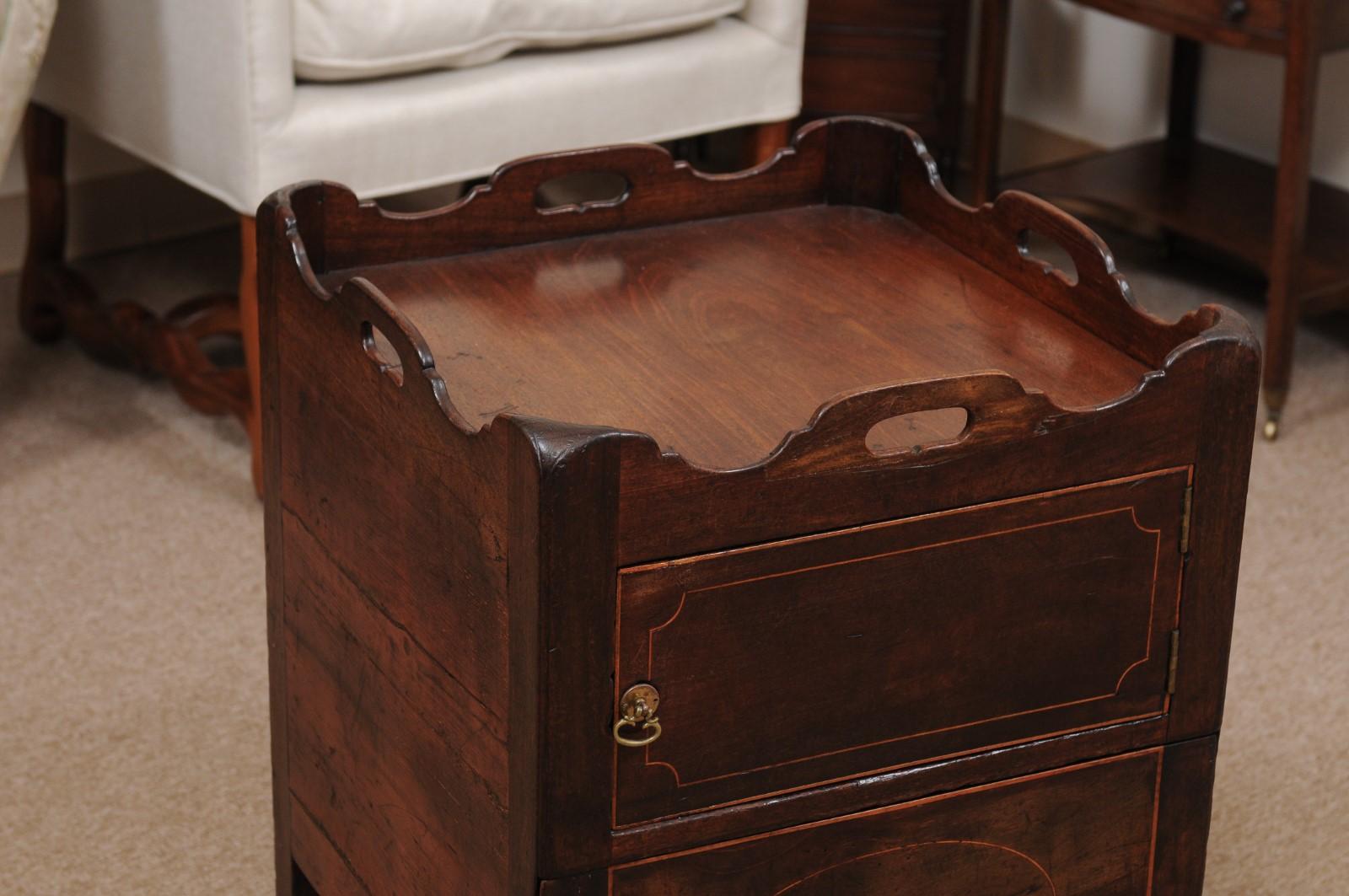 19th C English Bedside Commode w/ Cabinet, Drawer, & Tray Top in Mahogany & Pine For Sale 9