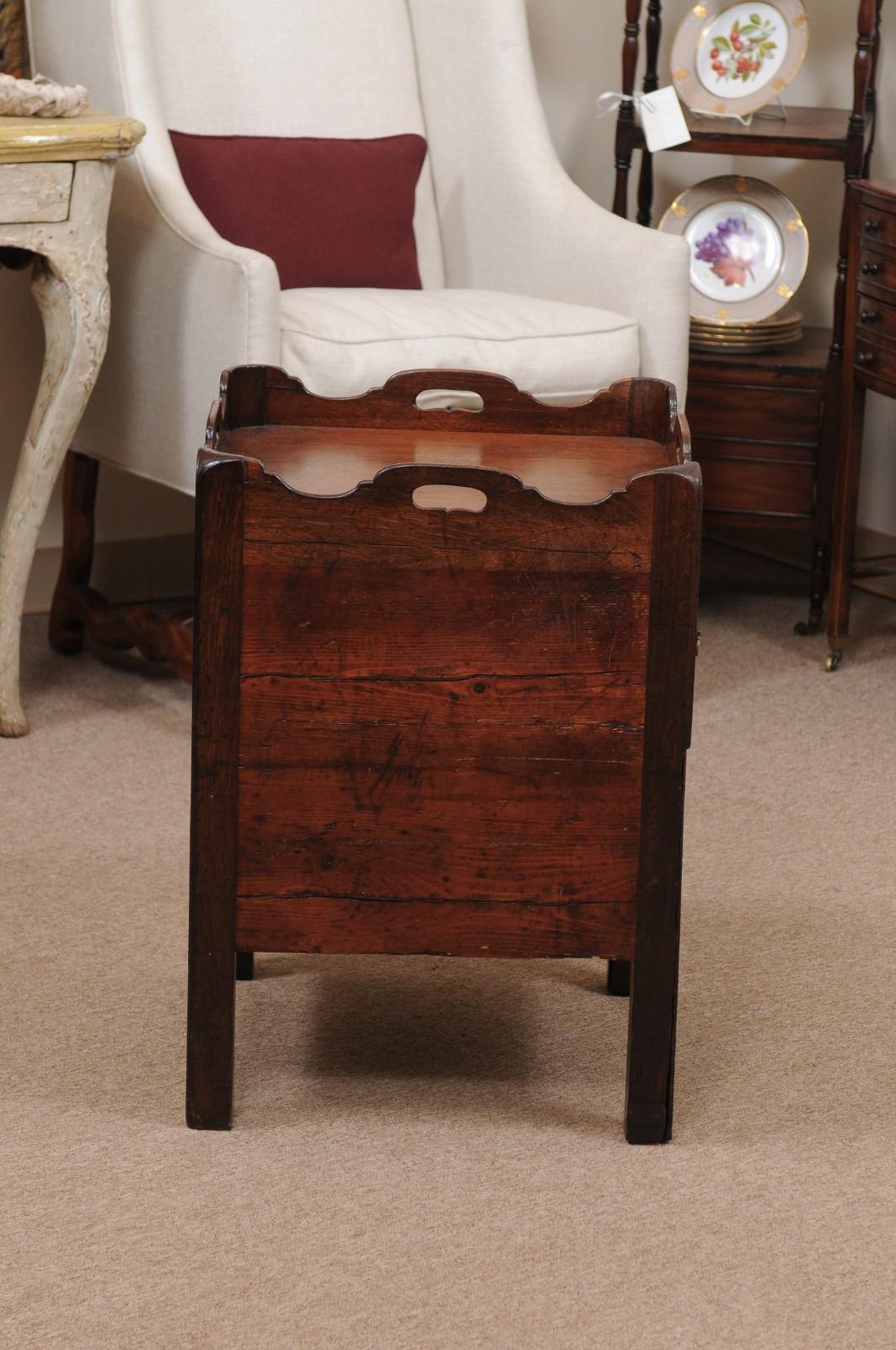 19th Century 19th C English Bedside Commode w/ Cabinet, Drawer, & Tray Top in Mahogany & Pine For Sale