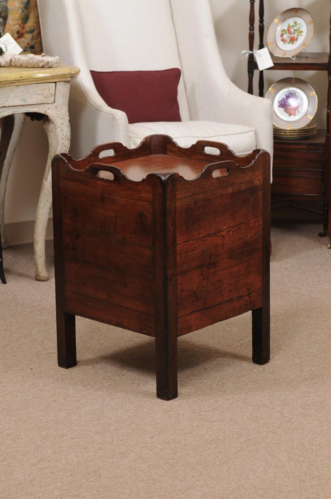 19th C English Bedside Commode w/ Cabinet, Drawer, & Tray Top in Mahogany & Pine For Sale 1