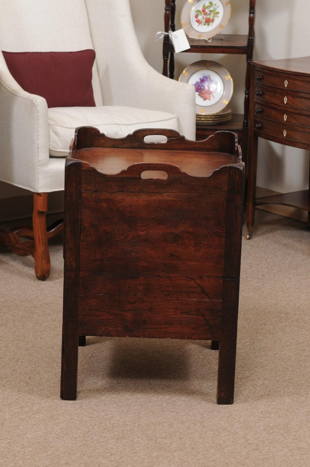 19th C English Bedside Commode w/ Cabinet, Drawer, & Tray Top in Mahogany & Pine For Sale 4