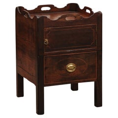 19th C English Bedside Commode w/ Cabinet, Drawer, & Tray Top in Mahogany & Pine