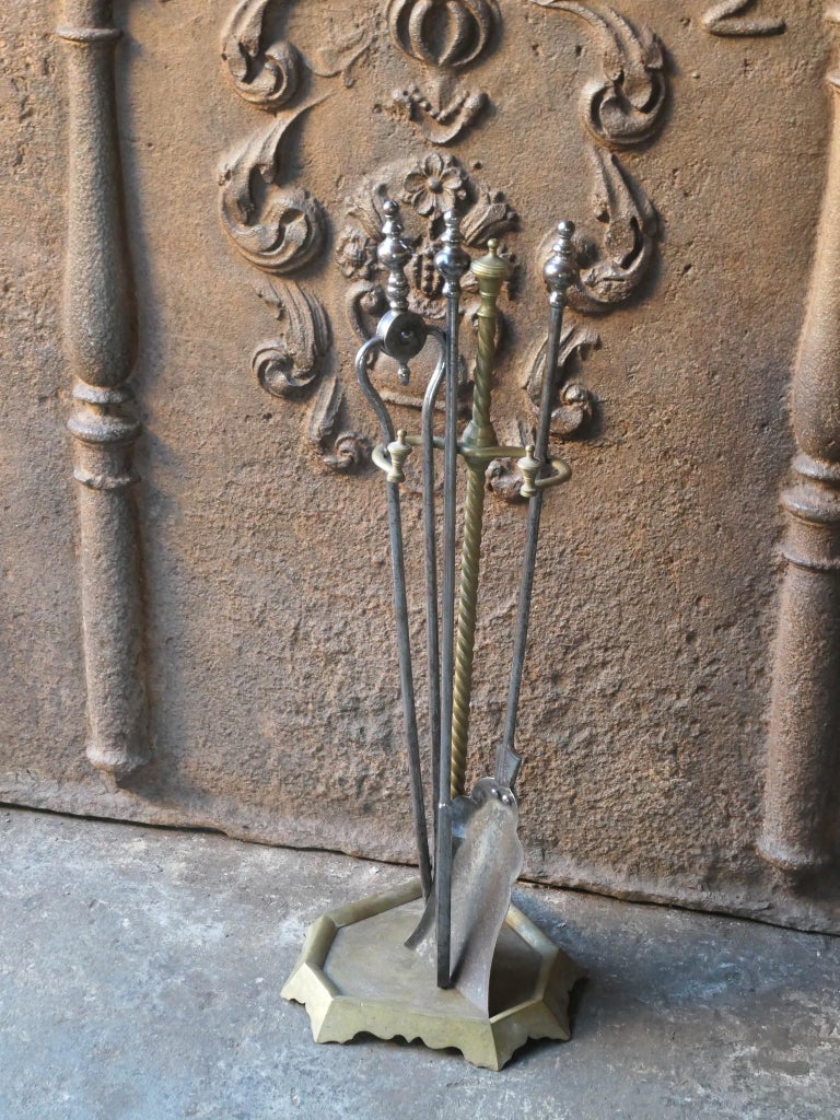 19th C. English Brass and Polished Steel Victorian Fireplace Tools at 1stDibs