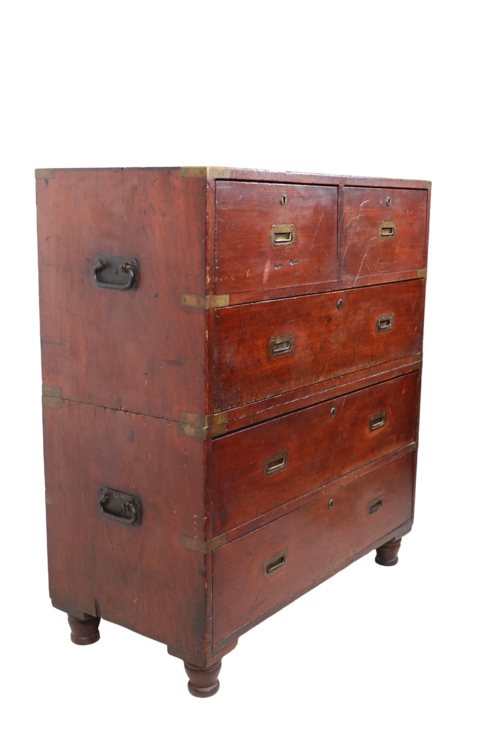   19th C English Brass Bound Campaign Style  Chest on Chest  For Sale 5