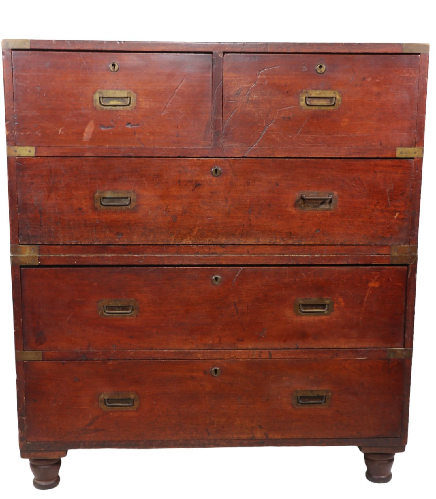   19th C English Brass Bound Campaign Style  Chest on Chest  For Sale 9