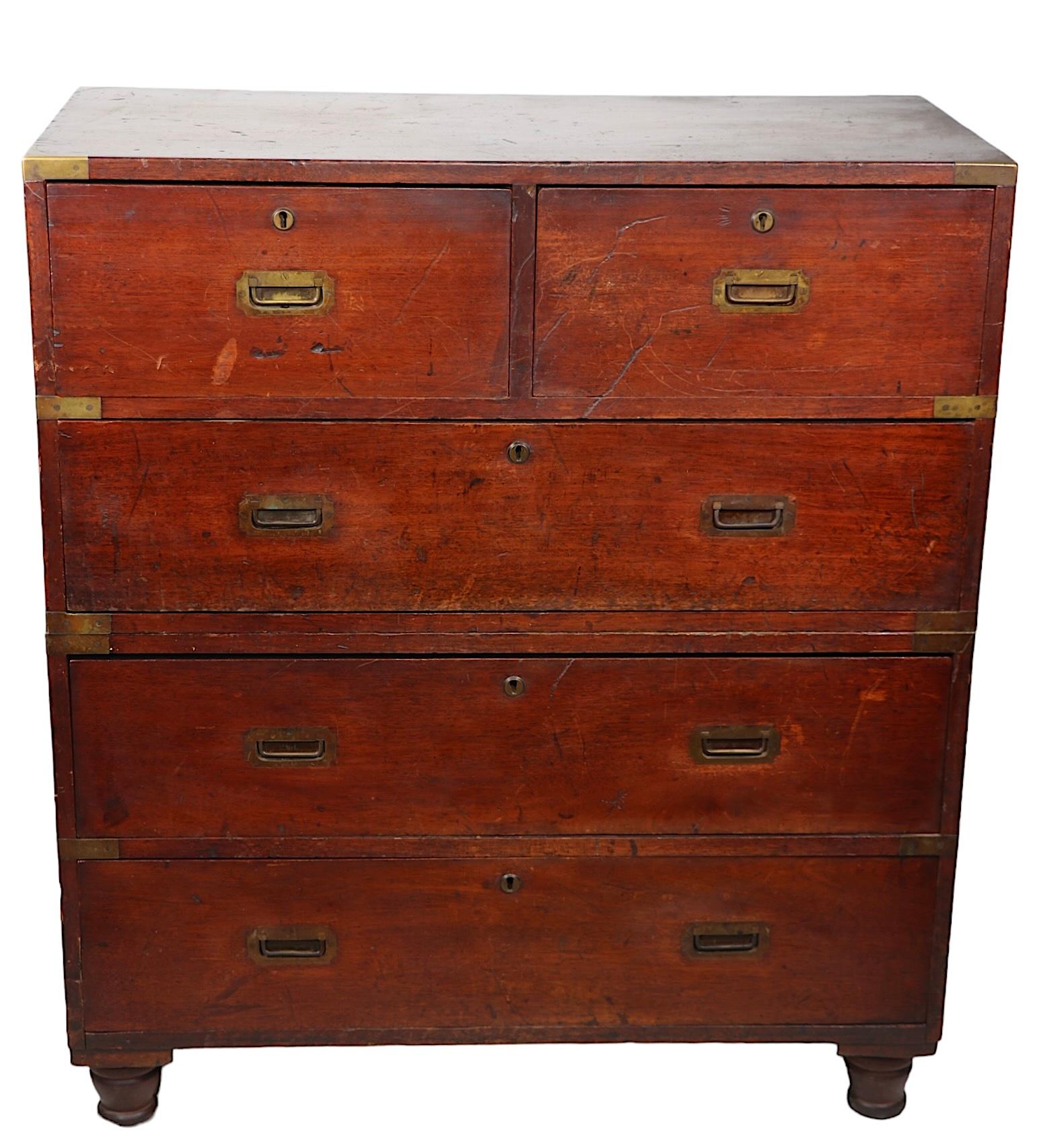   19th C English Brass Bound Campaign Style  Chest on Chest  In Good Condition For Sale In New York, NY