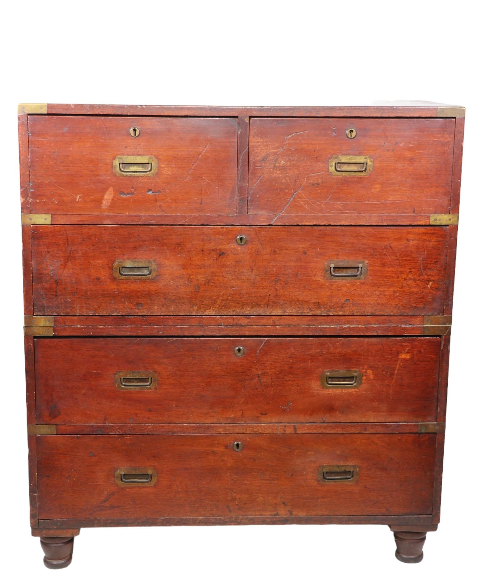   19th C English Brass Bound Campaign Style  Chest on Chest  For Sale 1