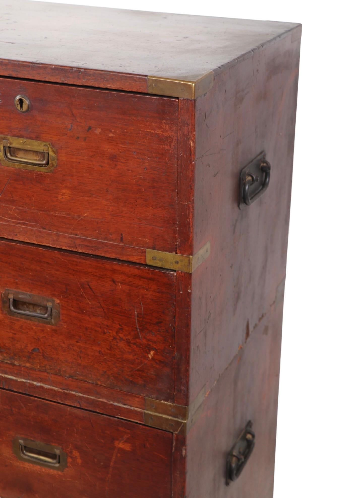   19th C English Brass Bound Campaign Style  Chest on Chest  For Sale 3