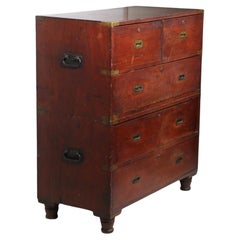 Used   19th C English Brass Bound Campaign Style  Chest on Chest 