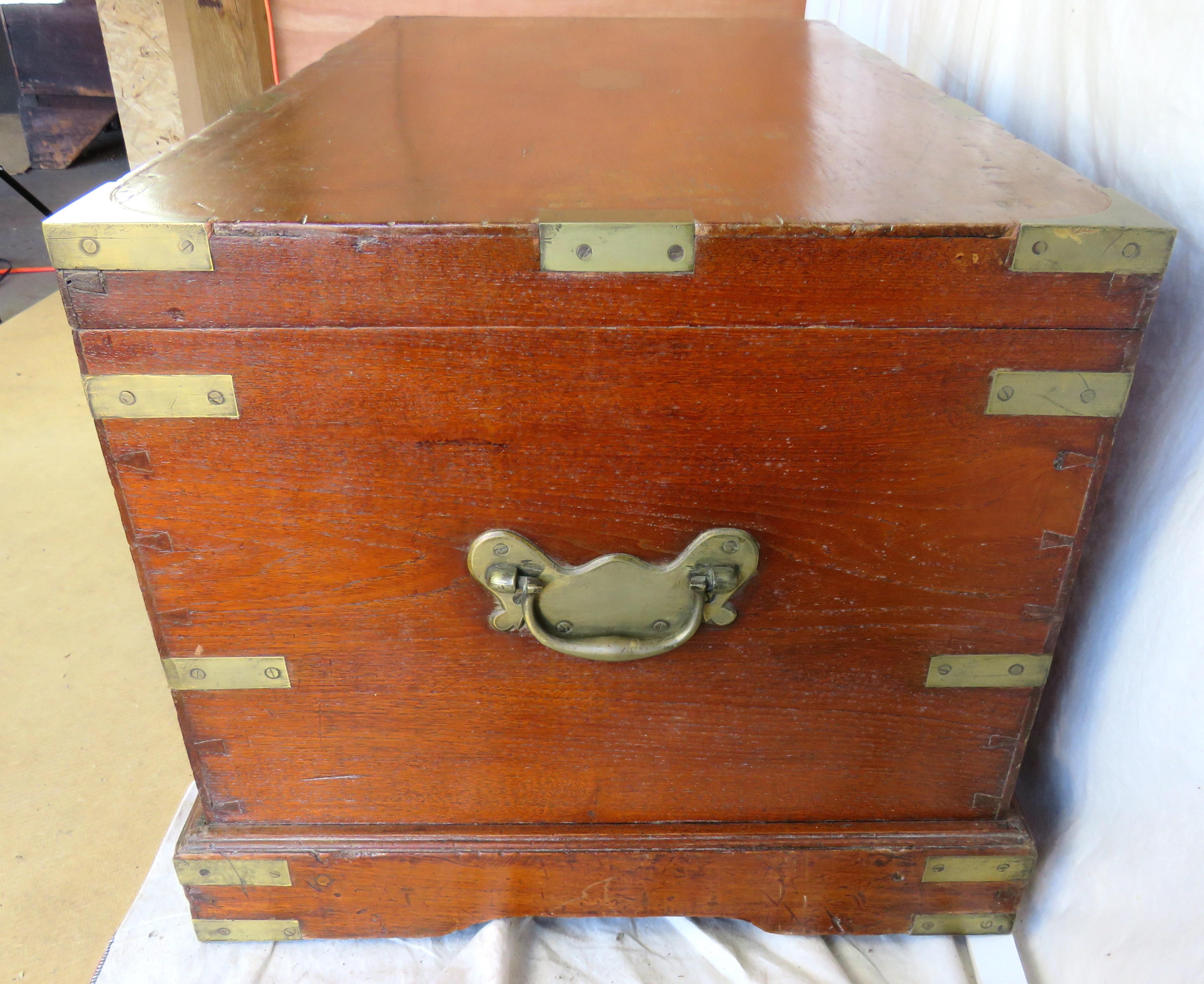 19th C. English Brass Bound Camphor Wood Campaign Trunk In Good Condition For Sale In Nantucket, MA