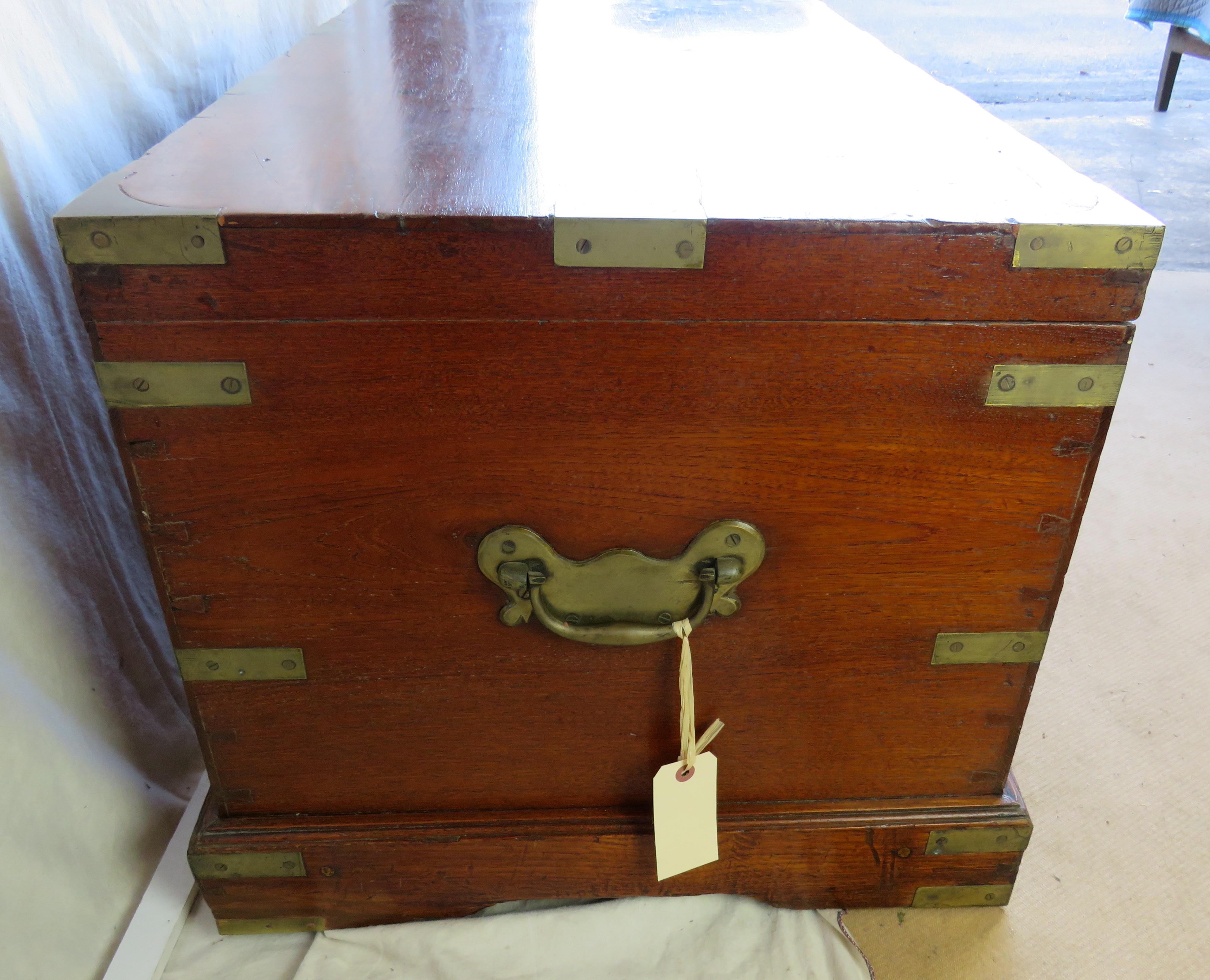 19th Century 19th C. English Brass Bound Camphor Wood Campaign Trunk For Sale
