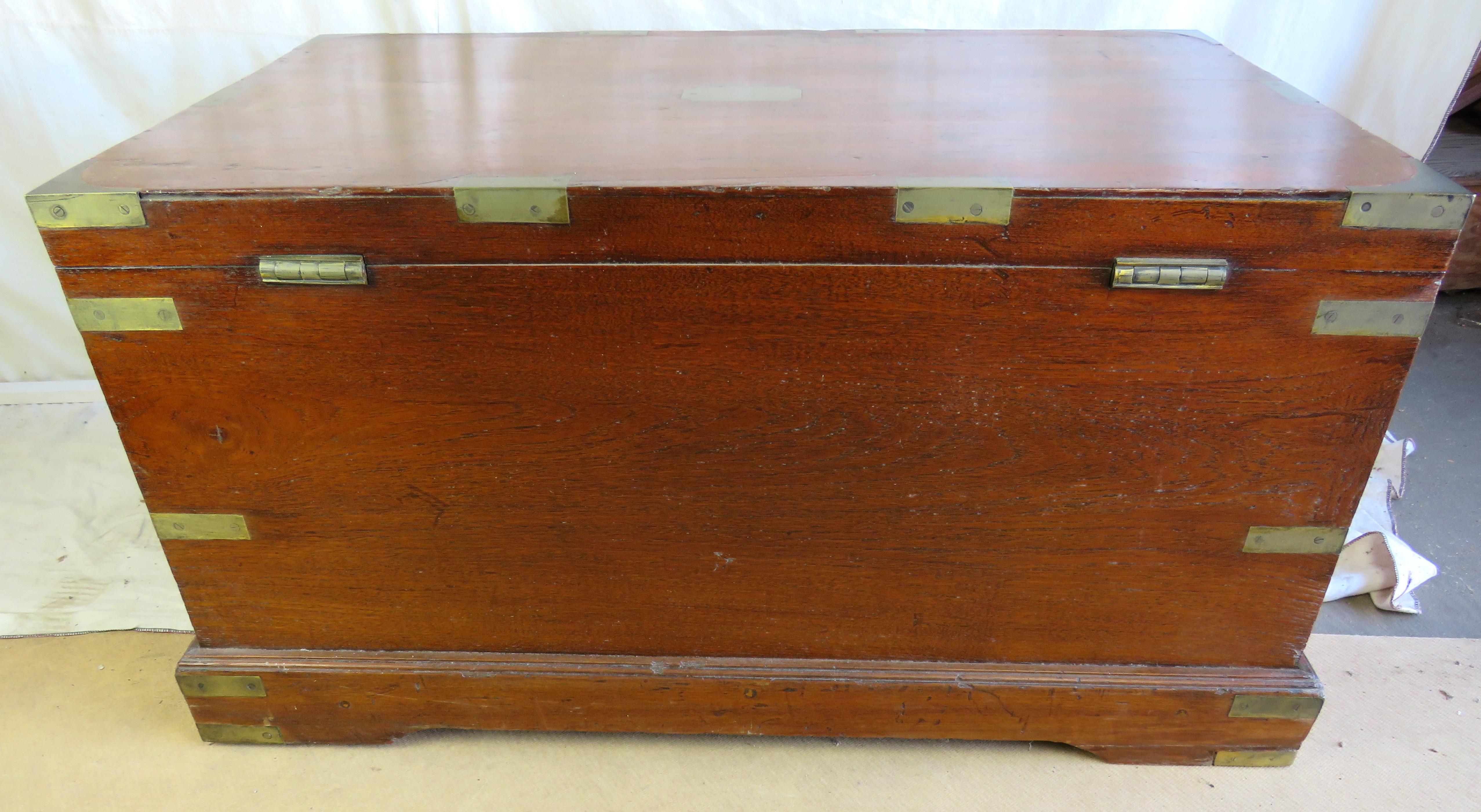 19th C. English Brass Bound Camphor Wood Campaign Trunk For Sale 1