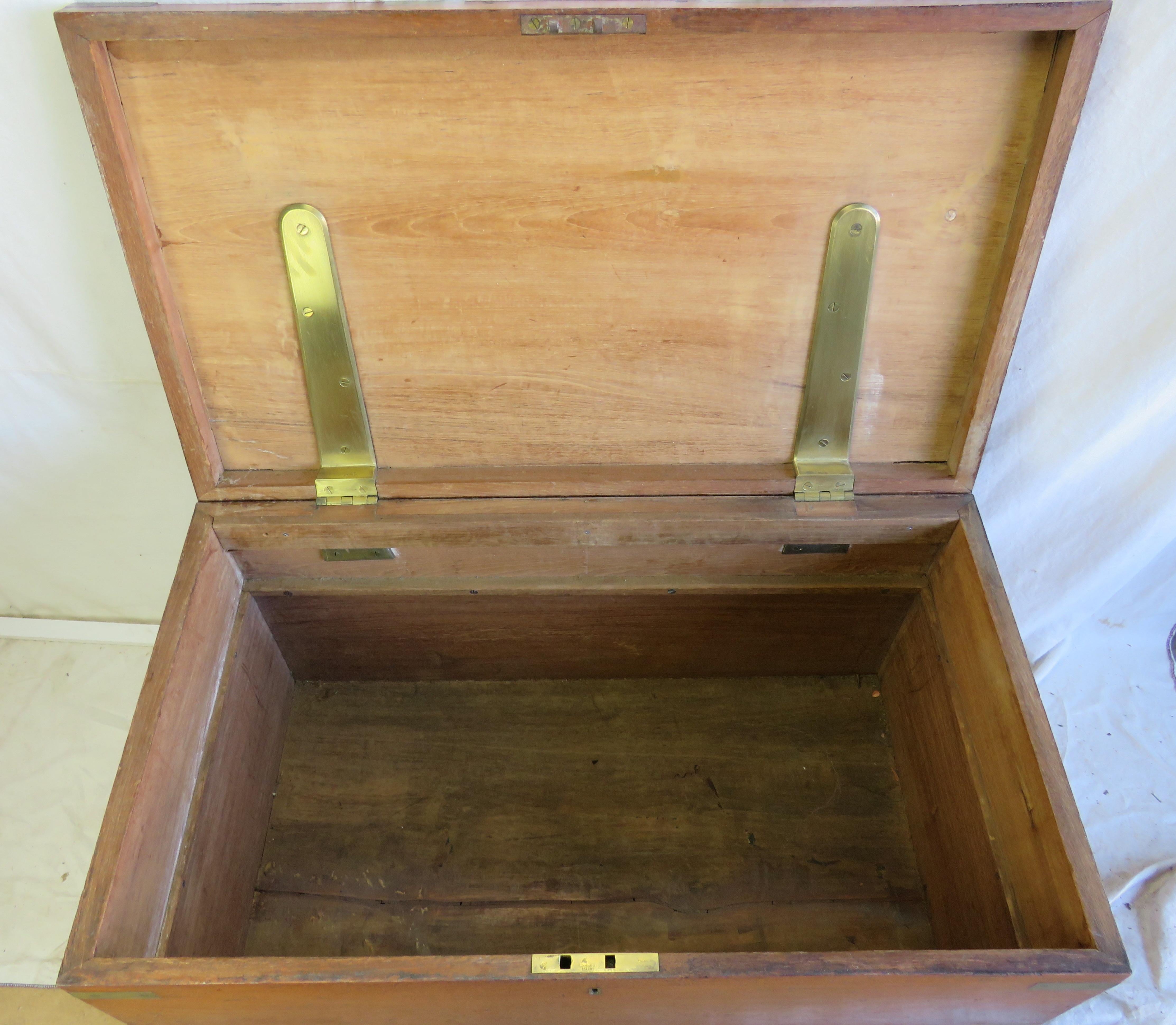 19th C. English Brass Bound Camphor Wood Campaign Trunk For Sale 3