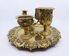 19th Century English Brass Inkwell & Writing Desk Set, circa 1880