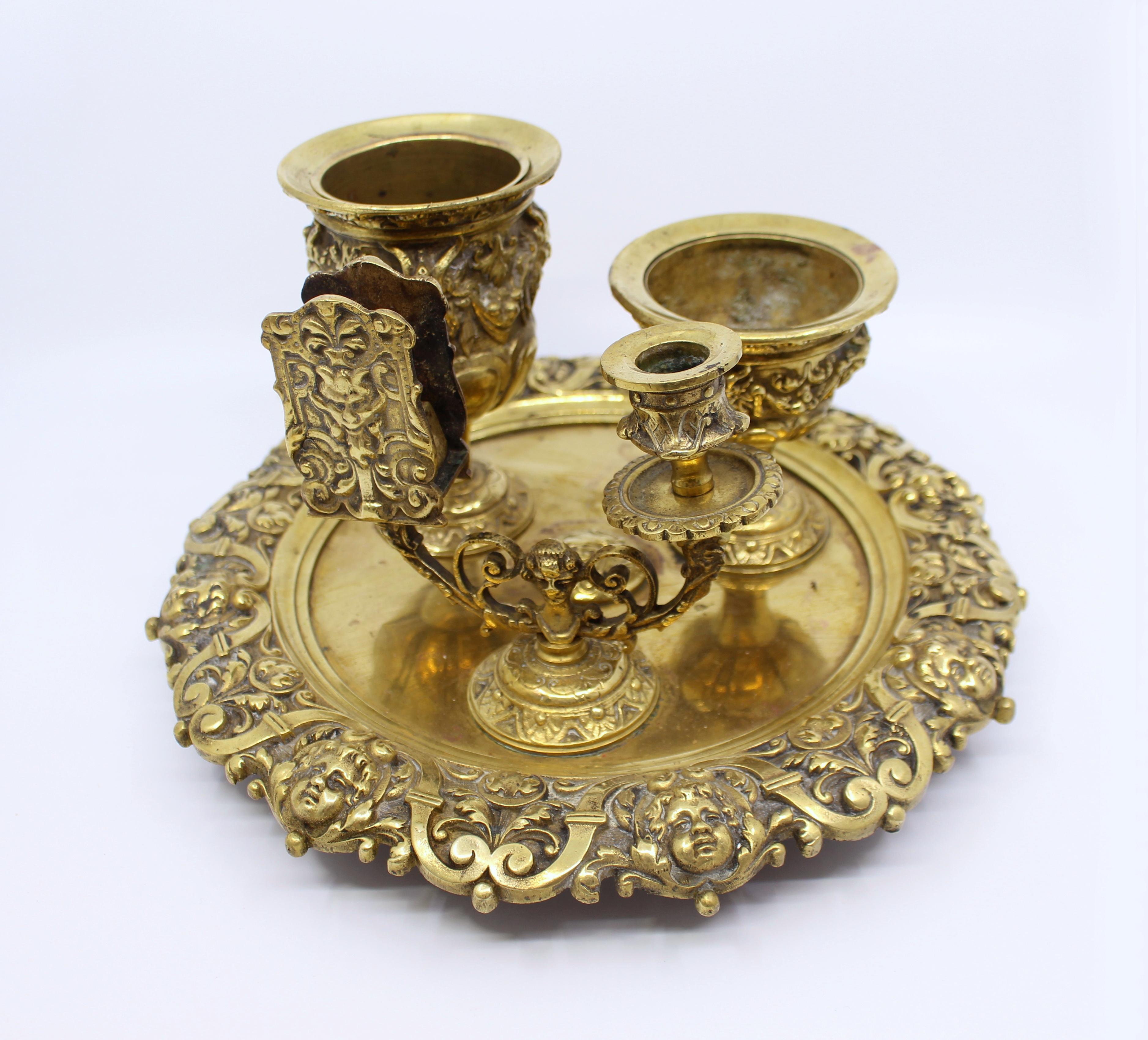 19th c. English Brass Inkwell & Writing Desk Set, c.1880 In Good Condition For Sale In Worcester, GB