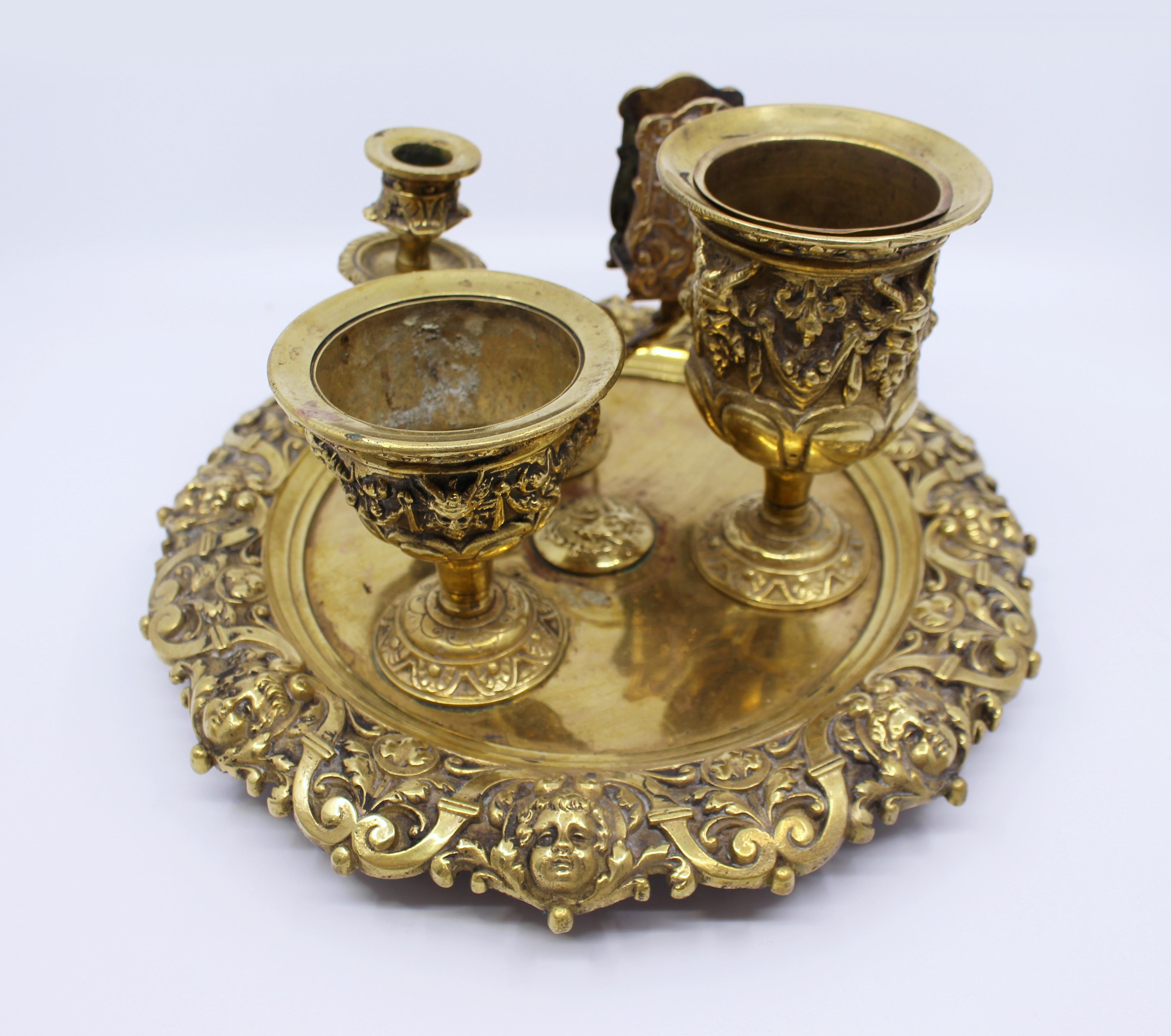 19th Century 19th c. English Brass Inkwell & Writing Desk Set, c.1880 For Sale