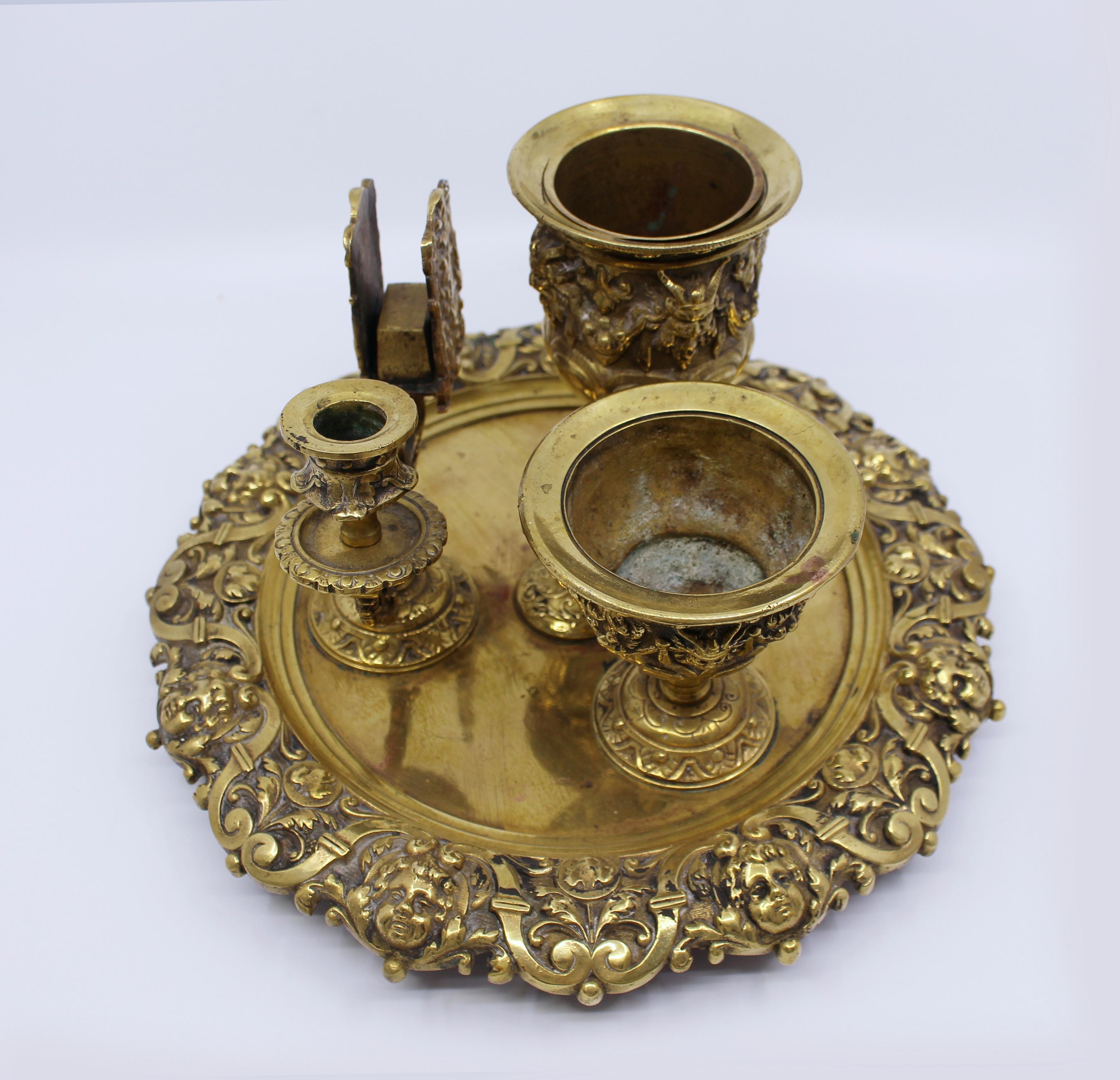 19th c. English Brass Inkwell & Writing Desk Set, c.1880 For Sale 1