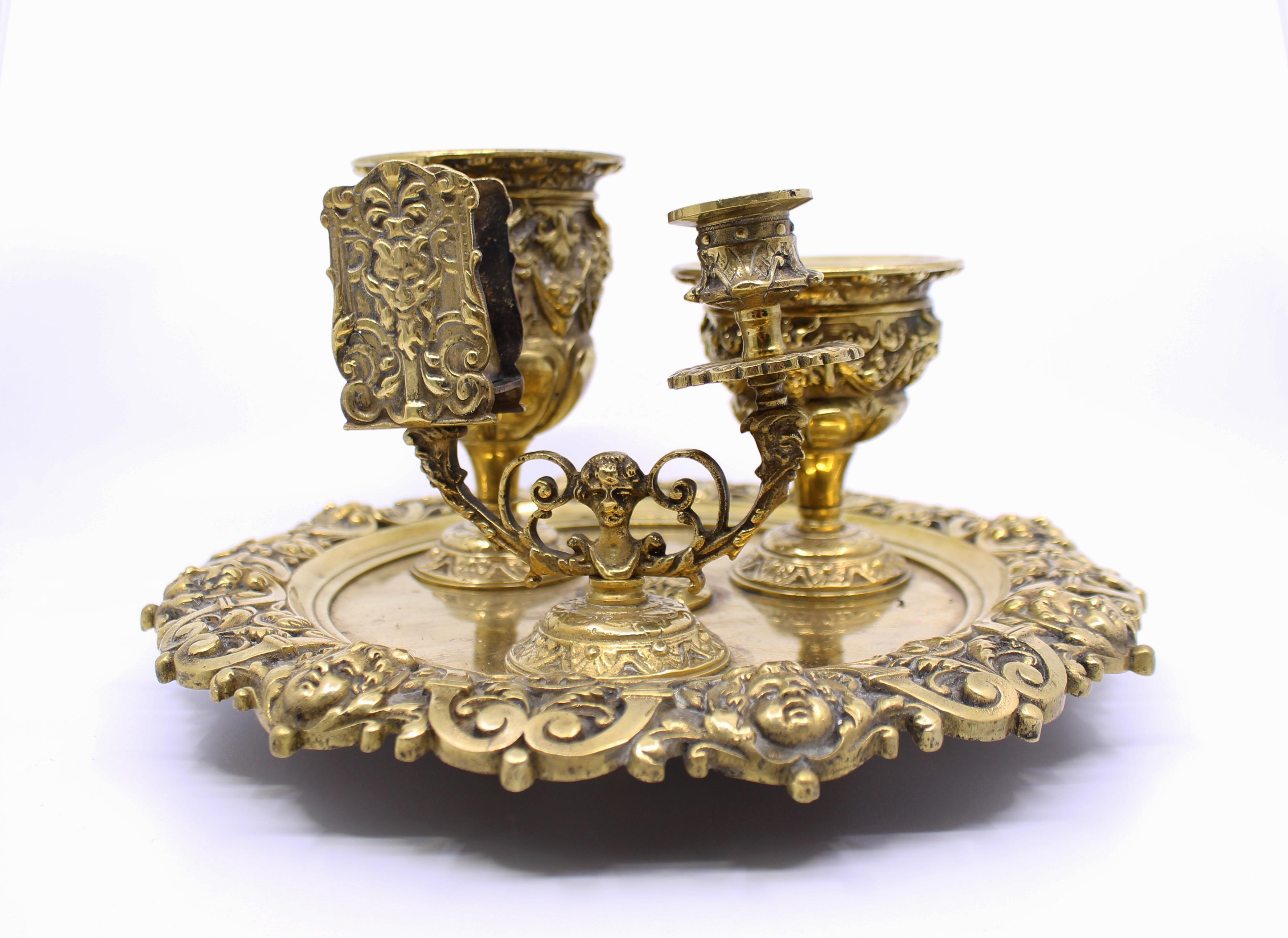 19th c. English Brass Inkwell & Writing Desk Set, c.1880 For Sale 2
