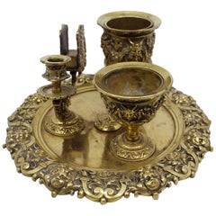 19th Century English Brass Inkwell & Writing Desk Set, circa 1880