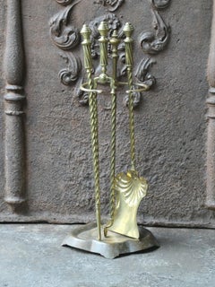 19th C. English Brass Victorian Fireside Companion Set