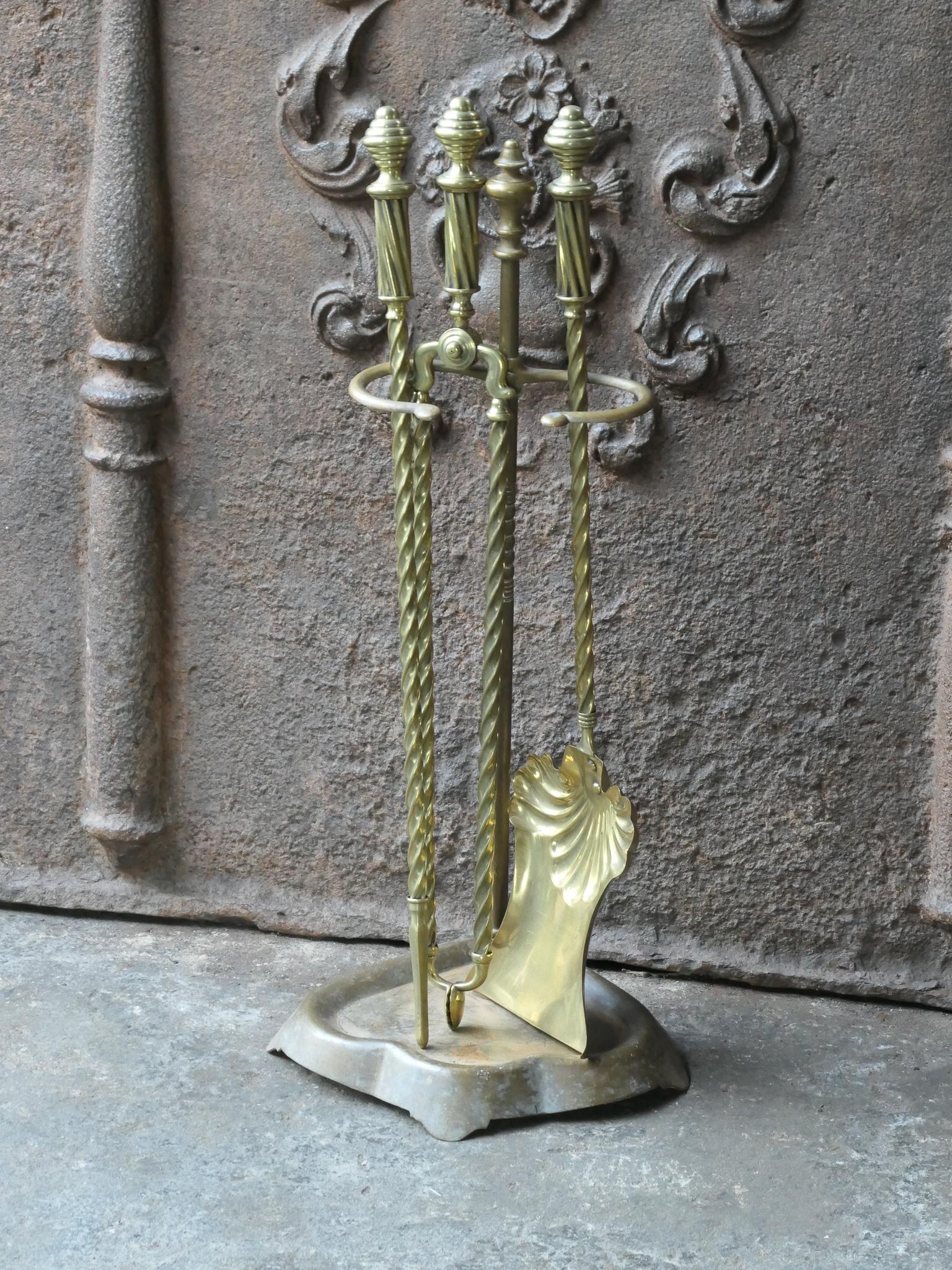 British 19th C. English Brass Victorian Fireside Companion Set For Sale