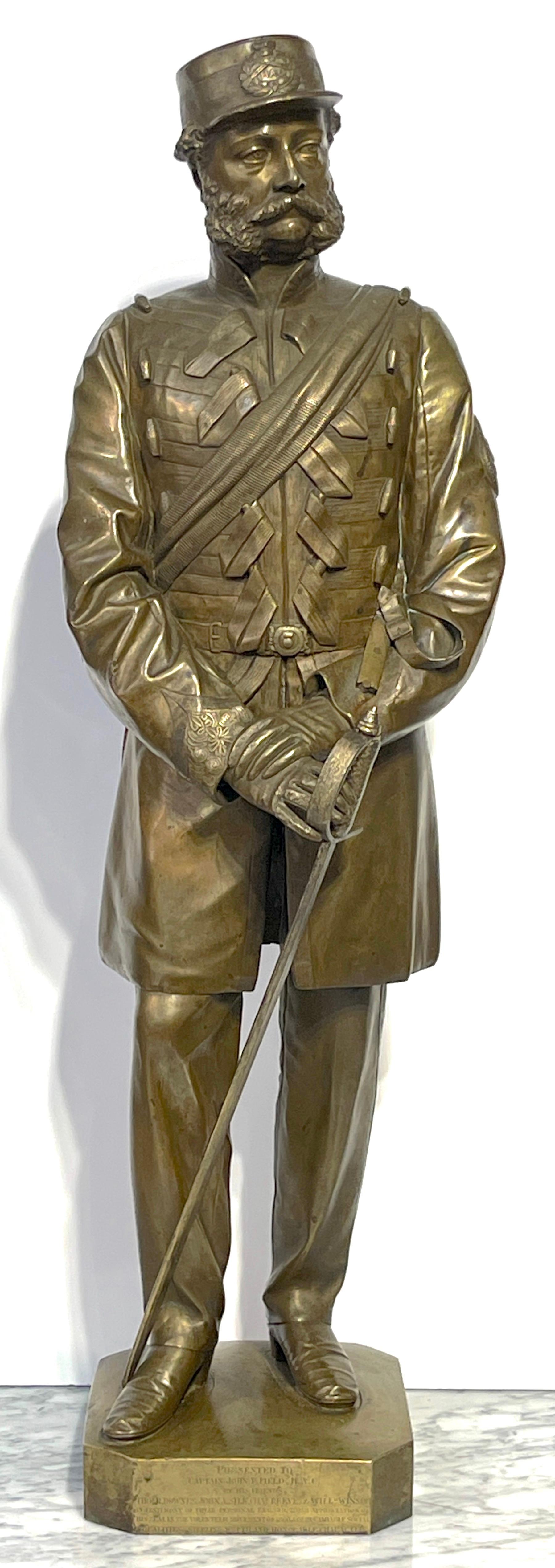 19th Century  English Bronze of a Beloved Soldier of the H.A.C by Thomas Fowke/s
Bronze Standing Figure of Captain John P. Field H.A.C (Honourable Artillery Company)
By Thomas Fowke/s, UK (1829 -1887)  Some Works Exhibited at the Royal Academy
