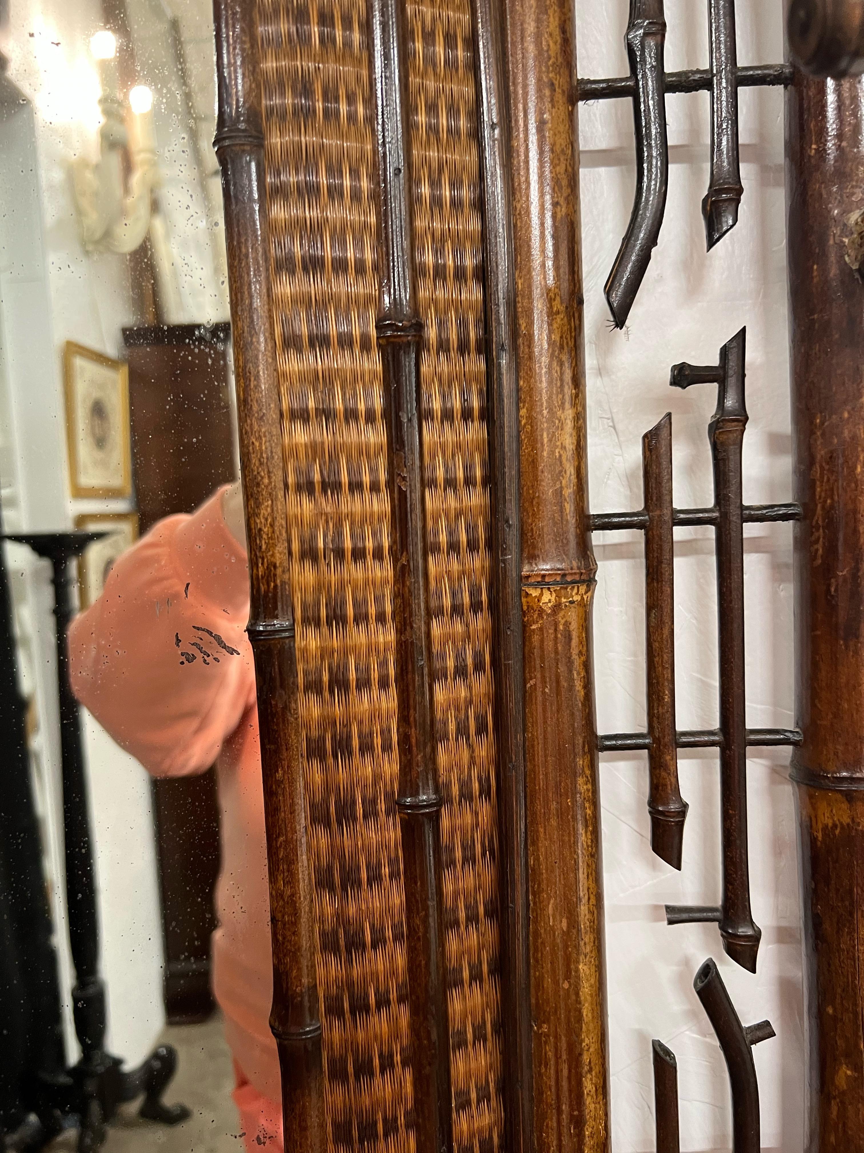 Aesthetic Movement 19th-C. English Burnt Bamboo Hall Tree W/ Mirror / Coat Rack / Umbrella Stand