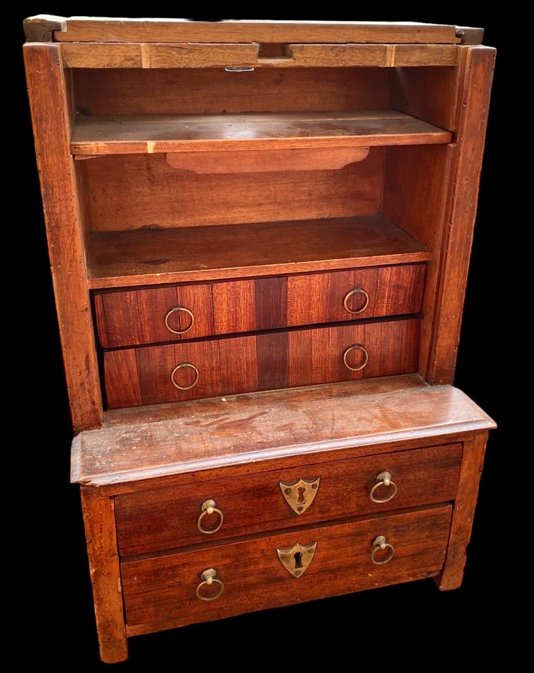 19th C. English Carved Mahogany Jewelry Box in the Form of a Miniature