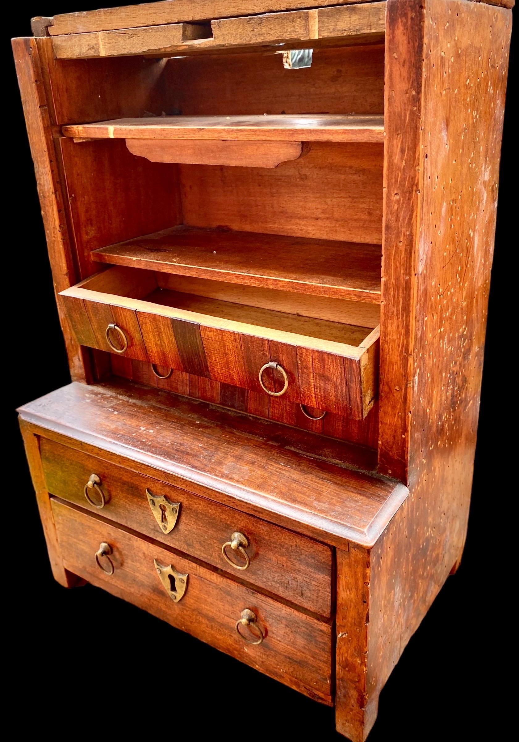 19th C. English Carved Mahogany Jewelry Box in the Form of a Miniature Dresser For Sale 4