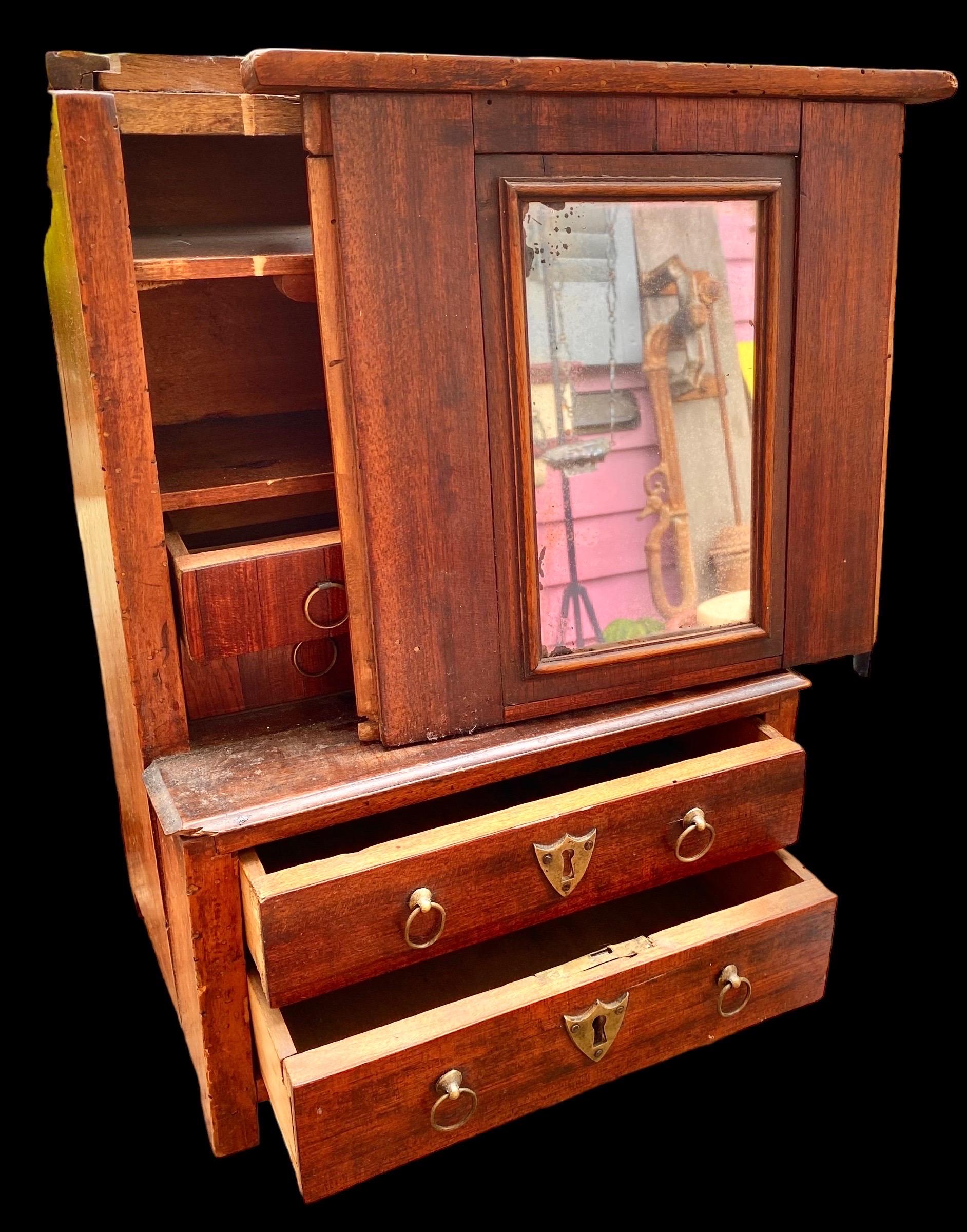 19th C. English Carved Mahogany Jewelry Box in the Form of a Miniature Dresser For Sale 5