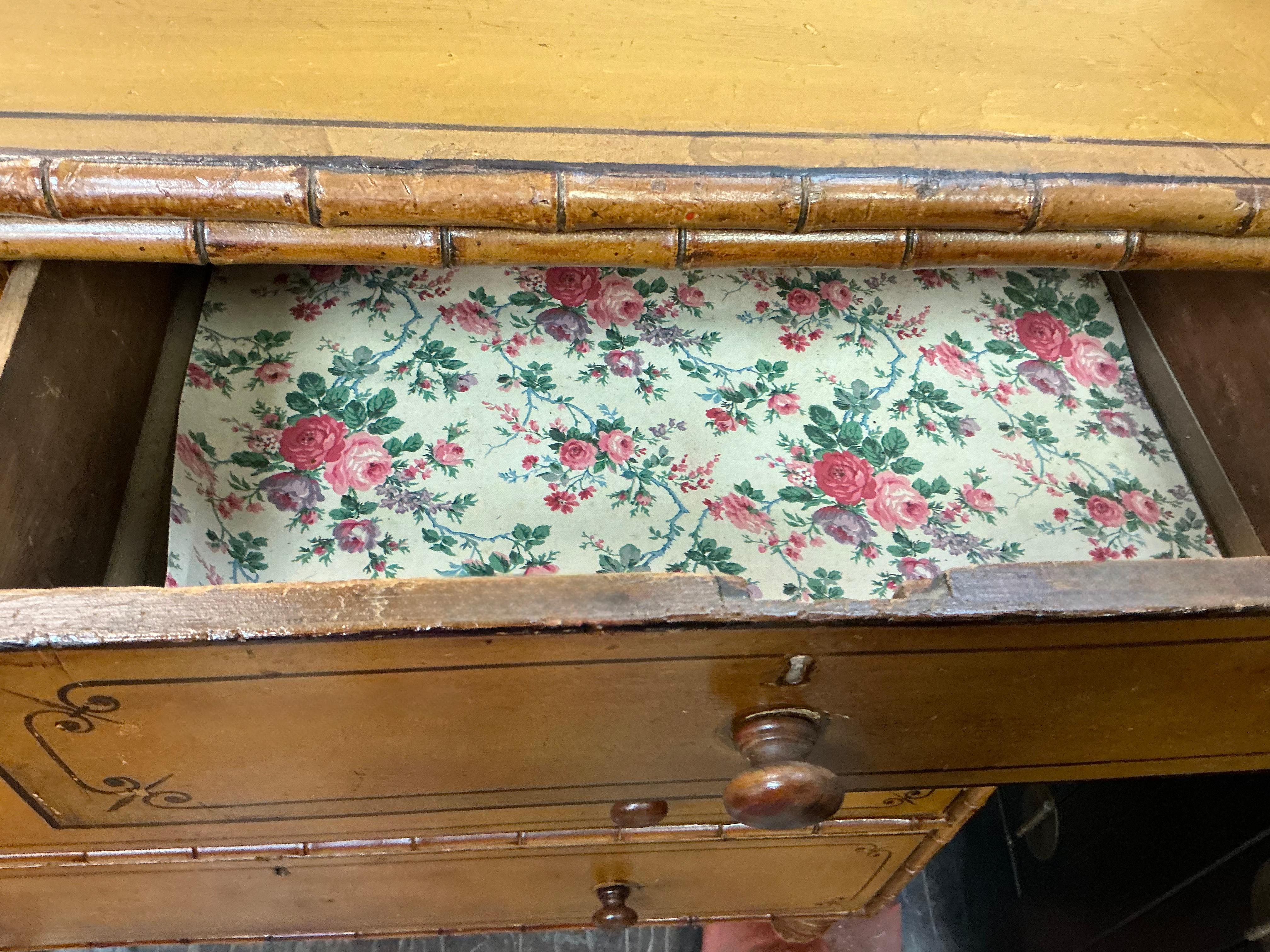 Aesthetic Movement 19th-C. English Carved & Painted Pine Faux Bamboo Tall Chest of Drawers For Sale