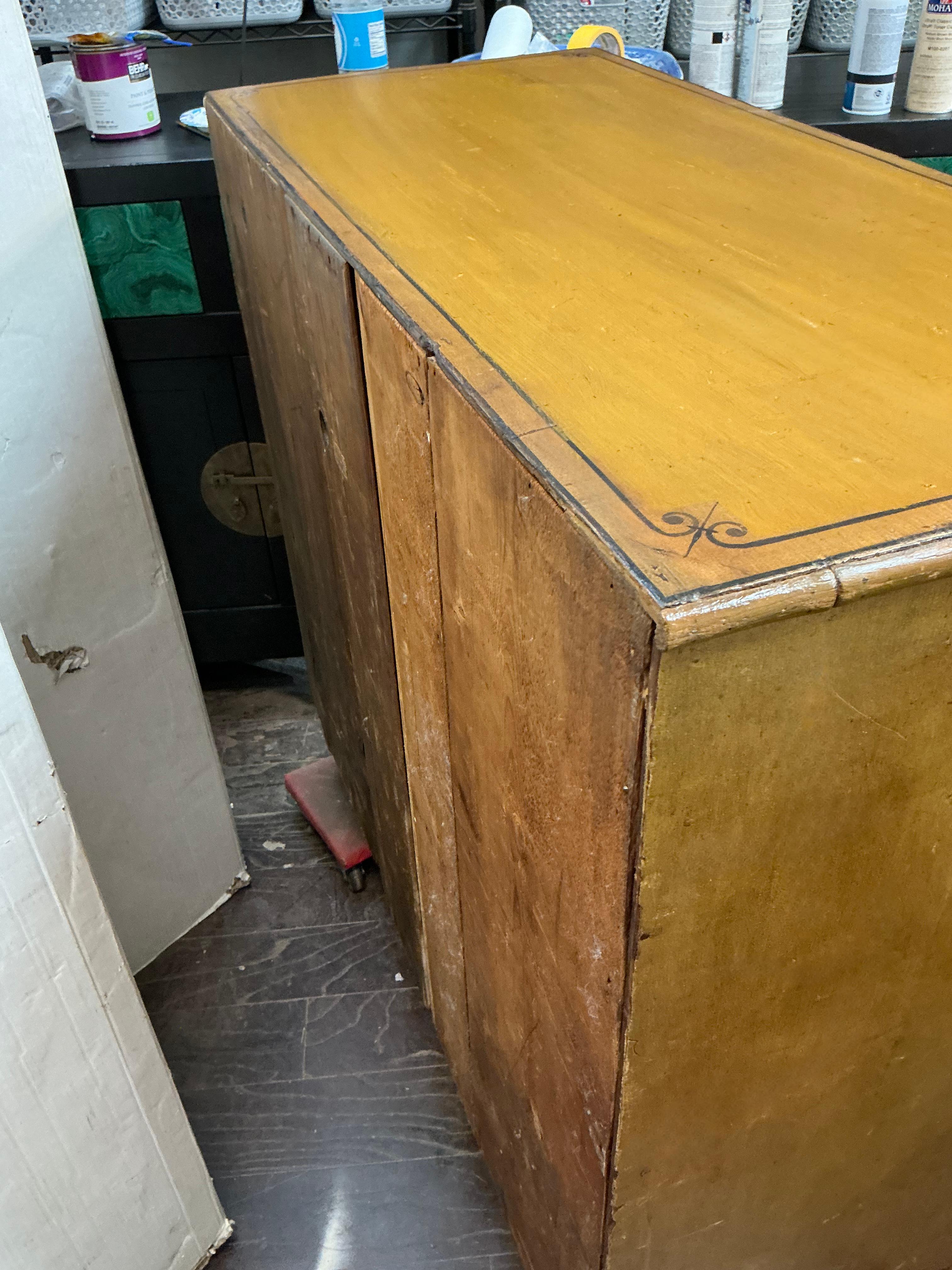 19th-C. English Carved & Painted Pine Faux Bamboo Tall Chest of Drawers For Sale 1