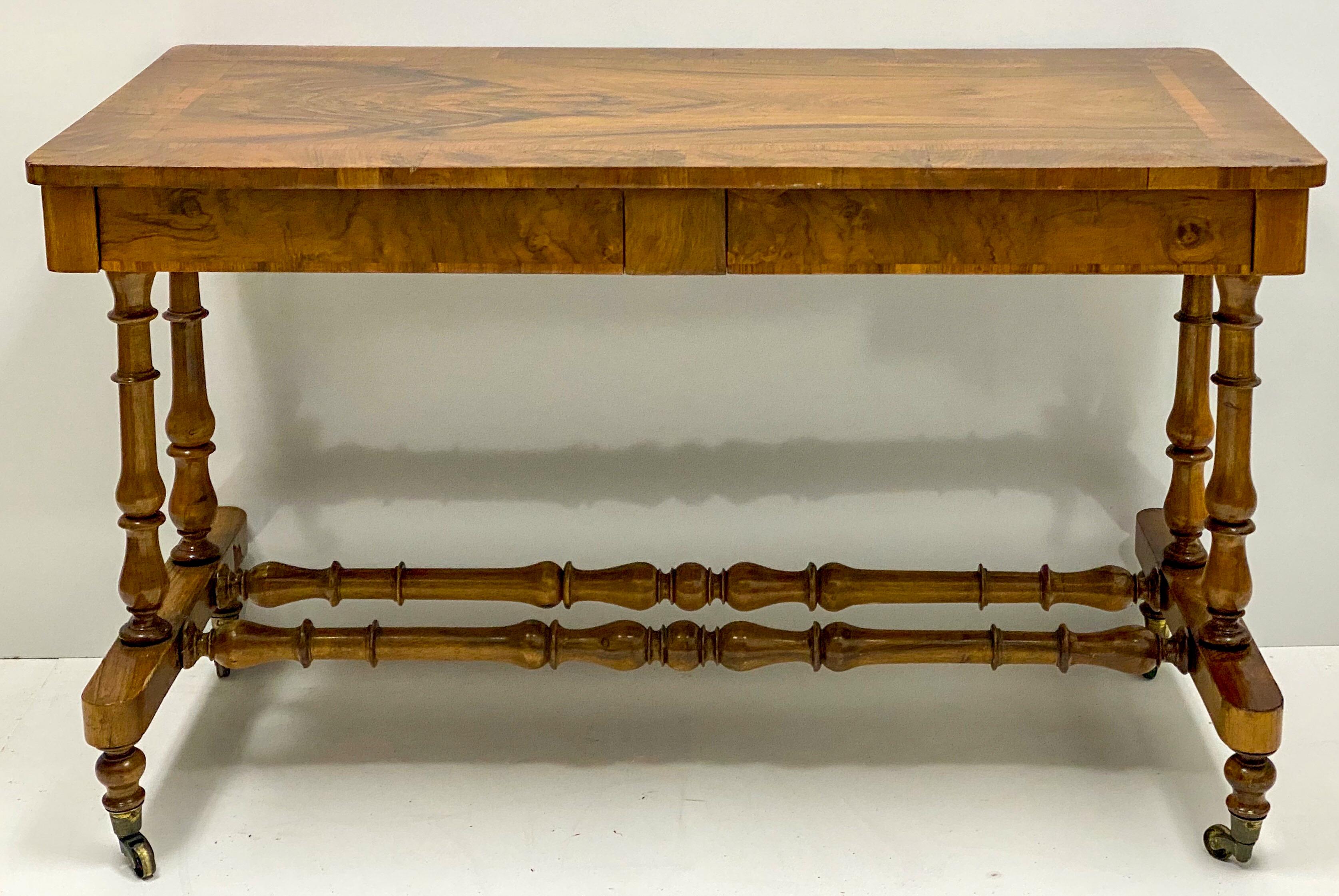 19th-C. English Carved Walnut Turned Leg Writing Desk Or Console Table 1