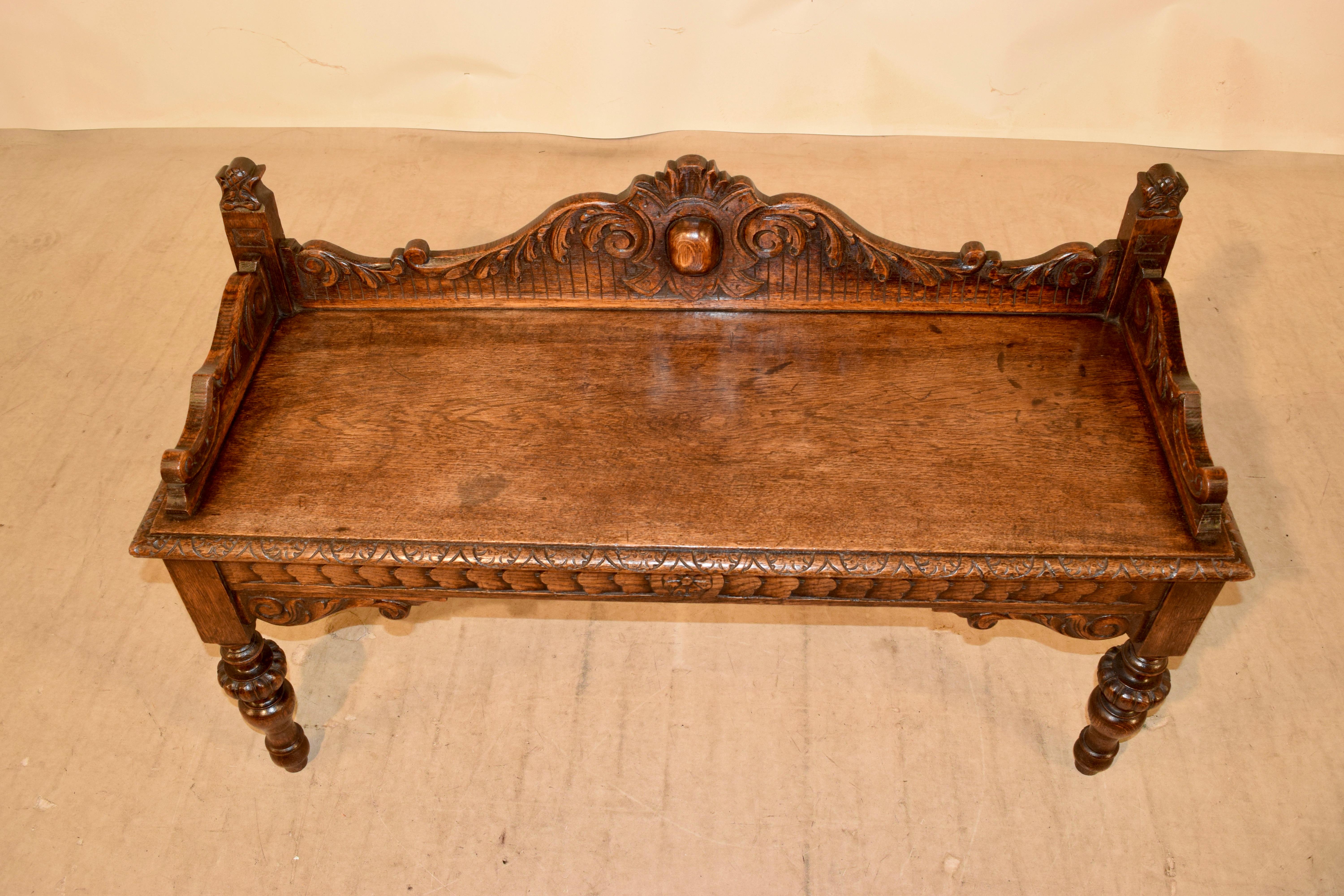 Oak 19th C. English Carved Window Seat For Sale