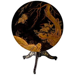 19th-C. English Chinoiserie Japanned Tilt- Top Dining / Center / Tea Table