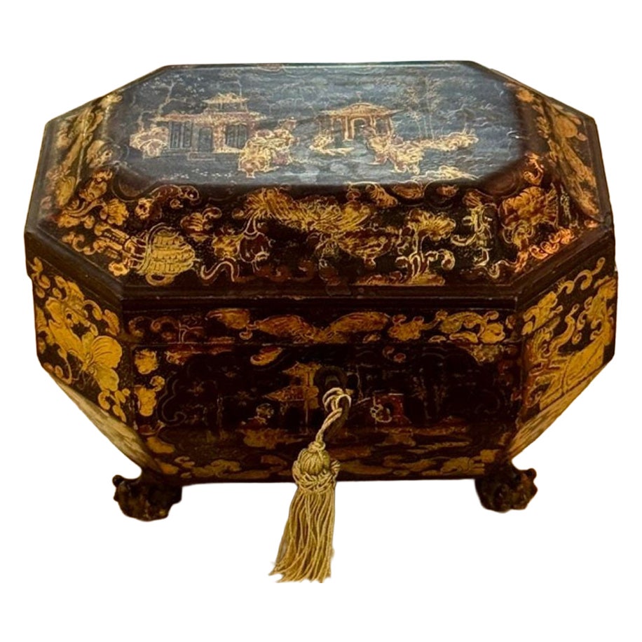 19th c. English Chinoiserie Tea Caddy
