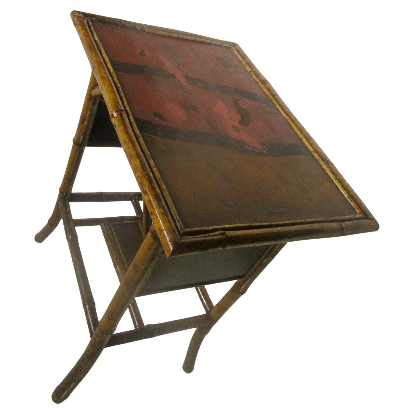 19th C English Chinoiserie Tiger Bamboo Table For Sale