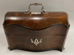 19th c English Chippendale Style Mahogany Tea Caddy with Silver Plate Tea Boxes
