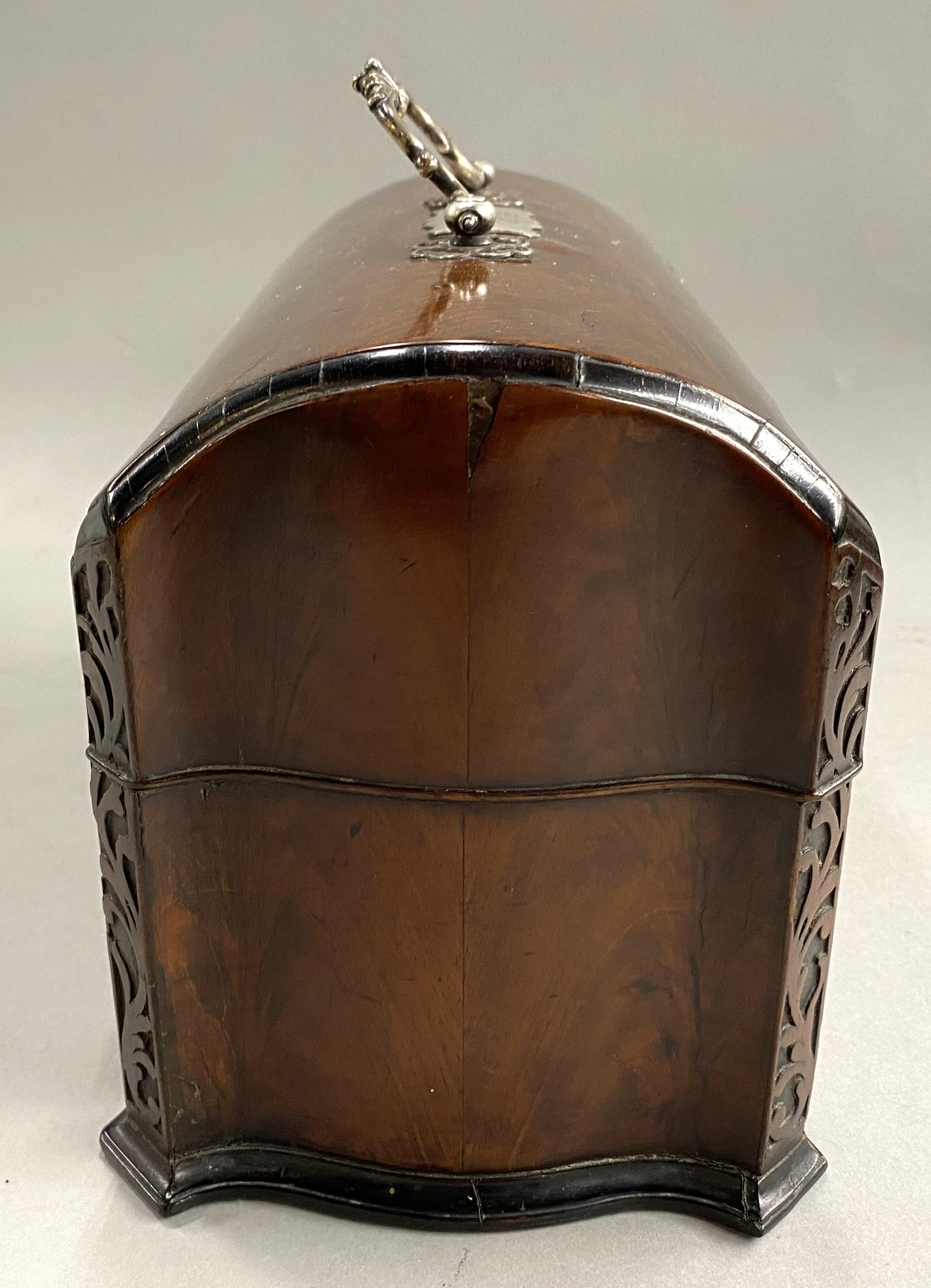 19th Century 19th c English Chippendale Style Mahogany Tea Caddy with Silver Plate Tea Boxes For Sale