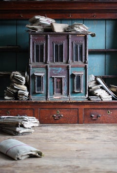 19th C English Country House Double Fronted Teal & Auburn Dolls House