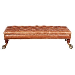 19th c. English Country House Saddle Leather Tufted Ottoman