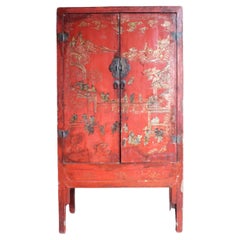 Armario lacado Chinoiserie Rojo Escarlata de Casa de Campo Inglesa del S. XIX