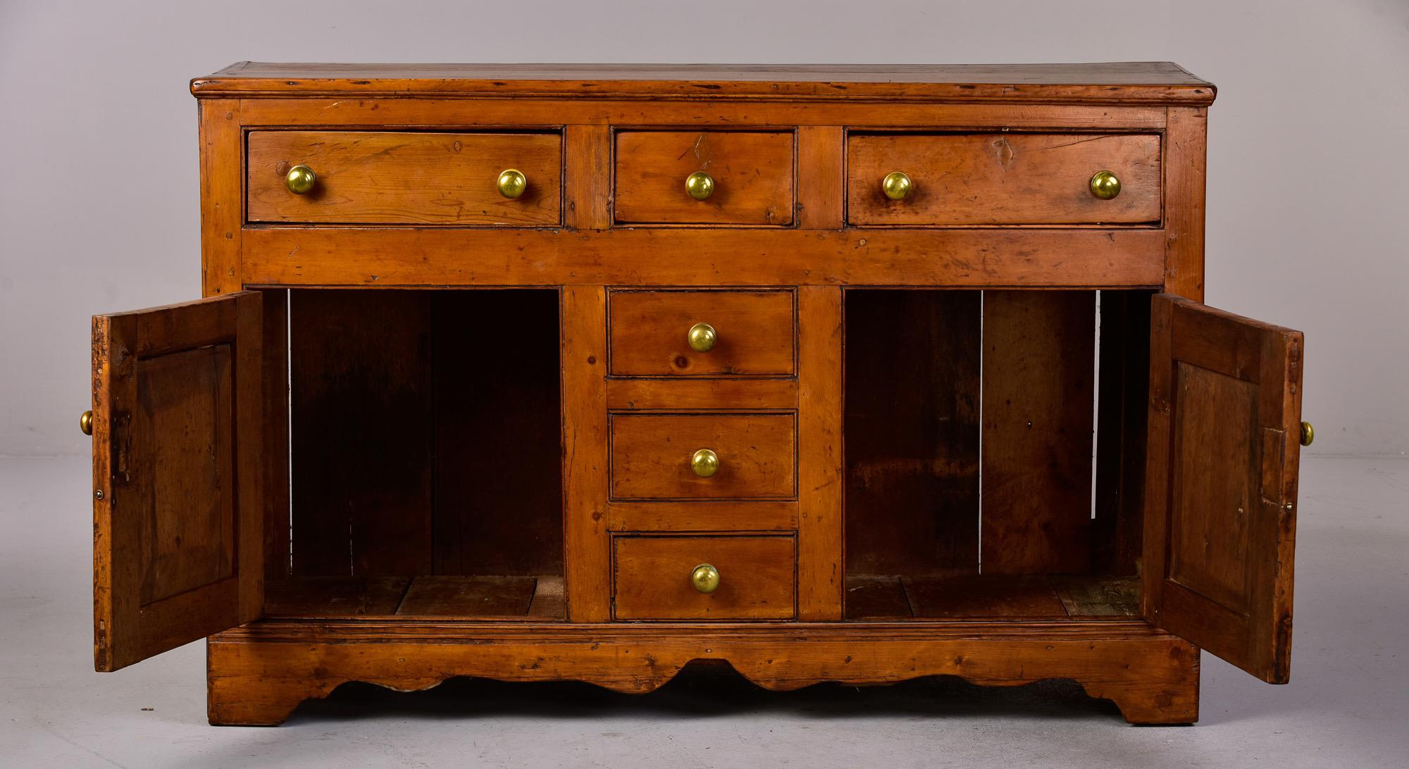 19th C English Country Pine Buffet with Original Brass Knobs In Good Condition In Troy, MI