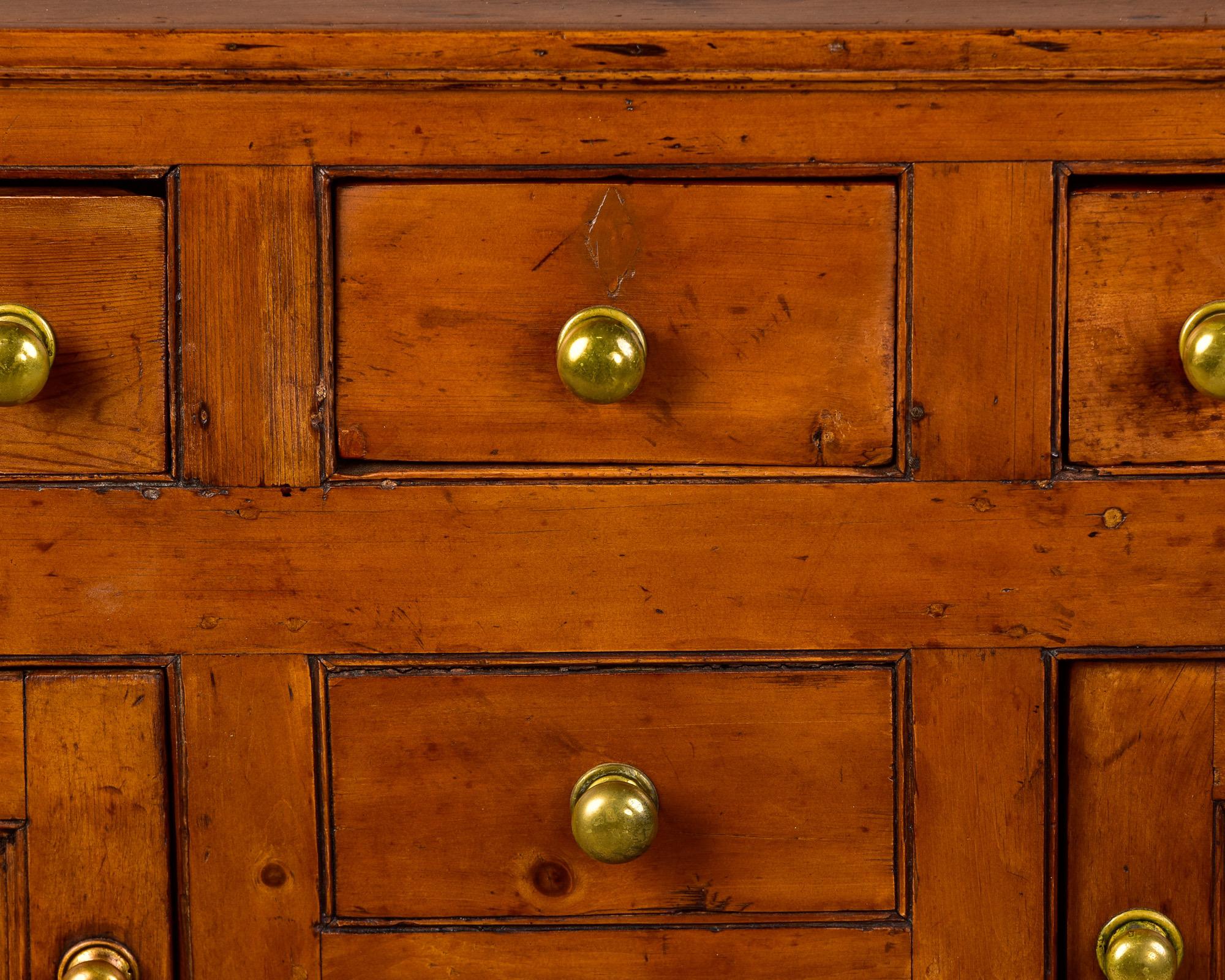 19th C English Country Pine Buffet with Original Brass Knobs 2