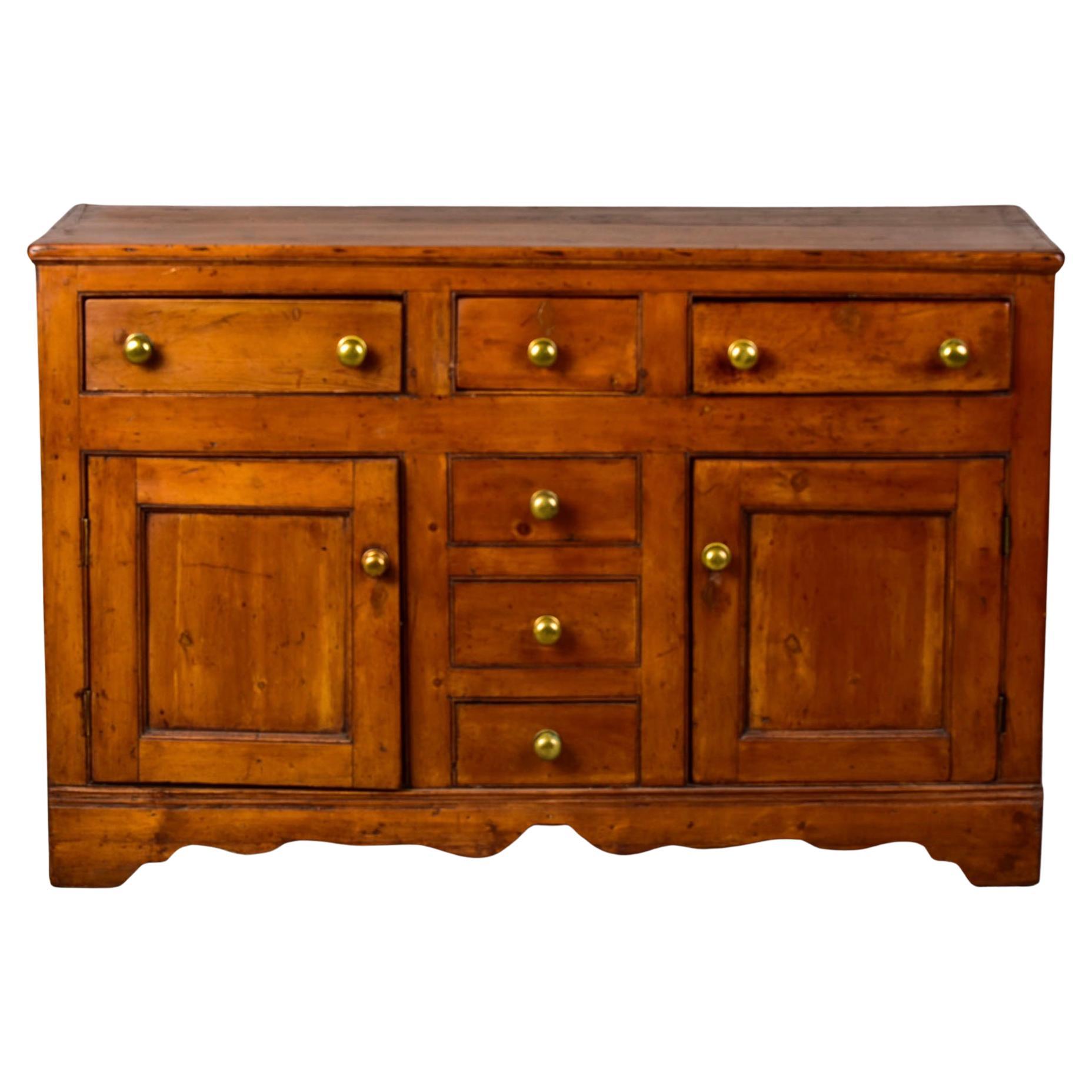 19th C English Country Pine Buffet with Original Brass Knobs